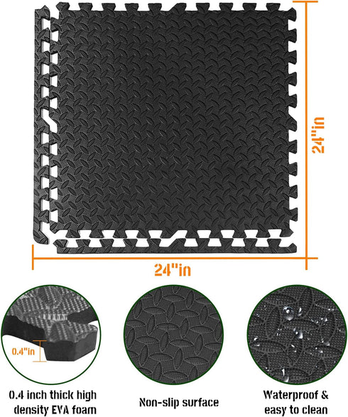 24x24 Inch 0.4 Inch 12 Pack 48 GWT Interlocking EVA Foam Floor Tiles Thick Gym Flooring for Home Gyms Garages
