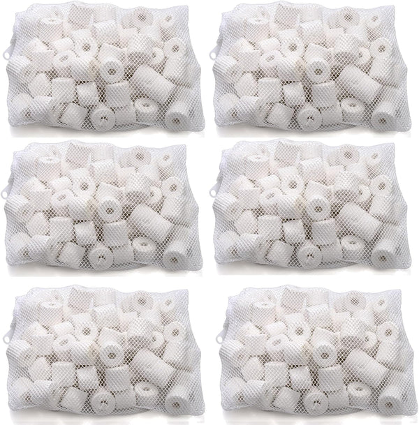 TOPZEA 6 Lb Aquarium Filter Media Ceramic Rings, Bio Filter Medias with Zipper Mesh Bags for Koi Pond, Fish Tank Filter