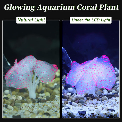 Silicone Glowing Aquarium Decorations, Fluorescence Coral and Sea Anemone Decor Set in Purple, Pink, Green