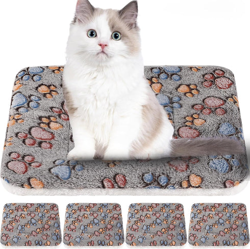 4 Pack Ultra Soft Dog Cat Bed Mat with Cute Prints, Cozy Washable Thickened Pet Bed Mat for Small Animals