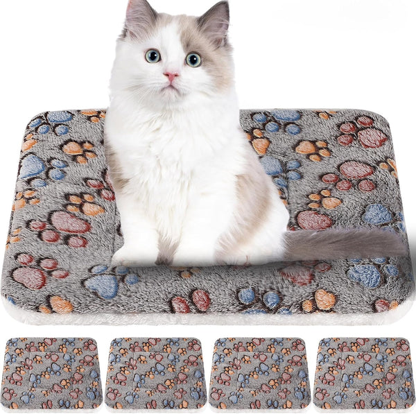 4 Pack Ultra Soft Dog Cat Bed Mat with Cute Prints, Cozy Washable Thickened Pet Bed Mat for Small Animals