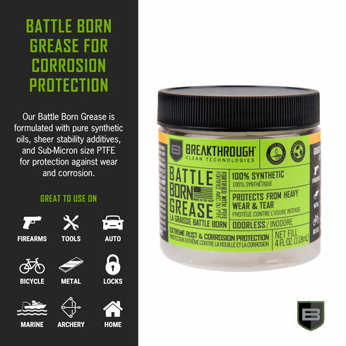 4 Oz Breakthrough Clean Battle Born Gun Grease - Gun Lubricant Fortified with PTFE - Rust and Corrosion Protection