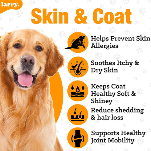 Salmon Oil for Dogs by Larry, Dog Supplements for Itchy Skin & Allergy Relief, 120 Soft Chews for All Breeds