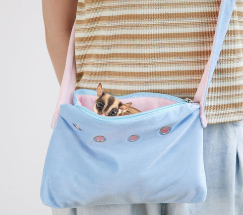 Set) Meow&Woof Sugar Glider Bonding Pouch Bundle Small Pet Carrier Bag Sling with Strap (Blue + Pink Critter Cuddler