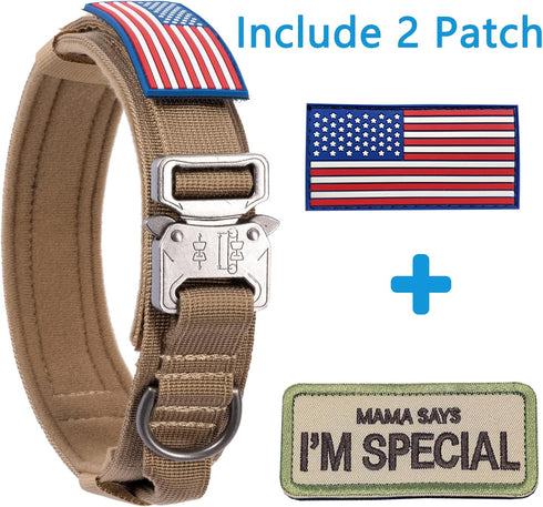 Tactical Dog Collar with USA American Flag, Heavy Duty Nylon K9 Adjustable Metal Buckle for Medium Large Dogs, Chew