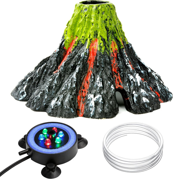 NICREW Aquarium Volcano Ornament Kit, Bubbling Decorations for Fish Tank with Multi-Color LEDs