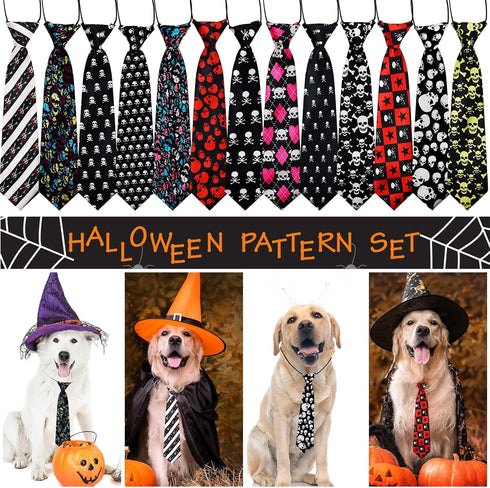 10pcs Skull Large Dog Neck Ties - Handmade Festival Dog Ties for Medium Large Dogs, Holiday Accessories