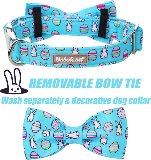 Dog Collar Easter Gift with Bow Tie - Adjustable Rabbit Egg Collar for Small Medium Large Boy & Girl Dogs (S, Neck
