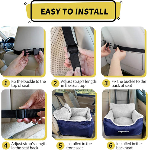 25 lbs, BurgeonNest Dog Car Seat for Small Dogs, Fully Detachable and Washable Cat Carseats Under Soft Pet Booster