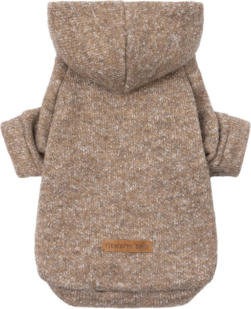 Fitwarm Knitted Dog Hoodie Sweater, Lightweight Winter Clothes for Small Dogs, Heather Khaki, Medium