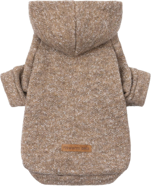 Fitwarm Knitted Dog Hoodie Sweater, Lightweight Winter Clothes for Small Dogs, Heather Khaki, Medium