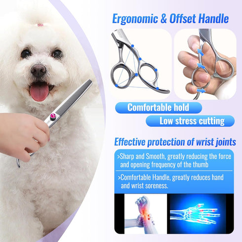 Professional Long Dog Thinning Shears 7.5 in, 50 Teeth Japan 440C Stainless Steel Grooming Scissors for Dogs & Cats