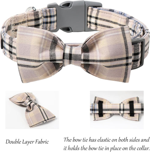 Lionet Paws Dog and Cat Collar with Bowtie, Adjustable Grid Collar for Small Medium Large Dogs