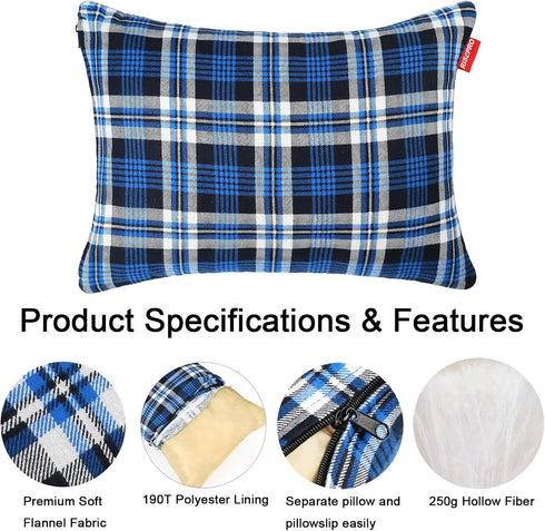 Outdoor Camping Pillow, Lightweight Compressible Flannel Travel Pillow Cases, Washable Removable Cover for Camping and