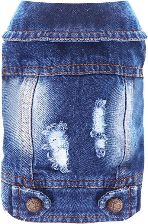 Cool Dog Jean Jacket - Small Puppy Outfits for Frenchie, Denim Coats for Small Medium Dogs (Blue, S - 4-6 lbs)