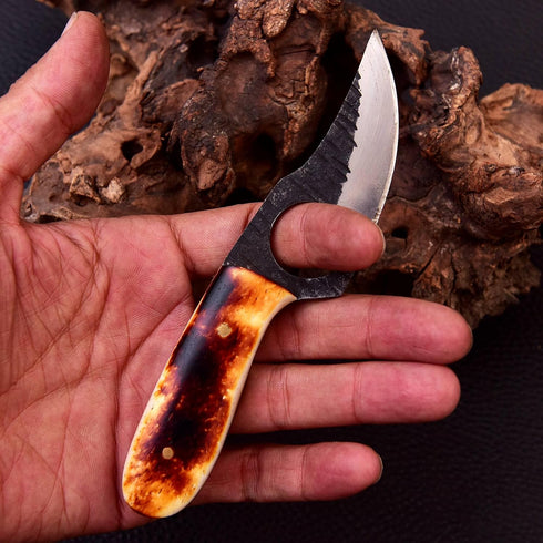 Small Skinning Knife, Fixed Blade Damascus Bone Knife, 3 Inch Blade for Camping Gear