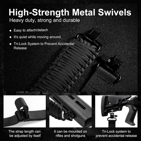 Two-Point Paracord Sling with Swivels, Non-Slip Quick Adjustable Length Strap for Hunting