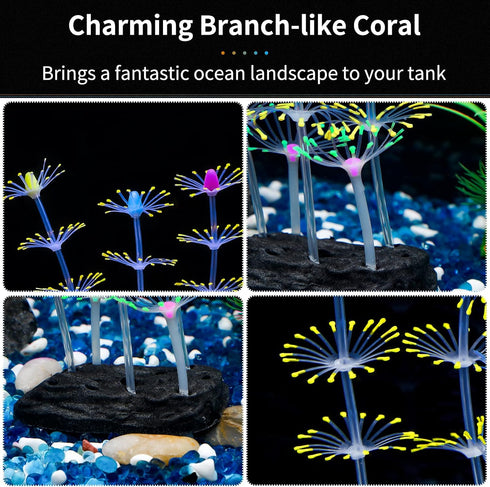 Uniclife Strip Coral Plant Ornament, Glowing Silicone Decoration for Fish Tank Landscape, Orange
