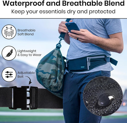 Vive Running Belt Fanny Pack, Waterproof Runners Reflective Waist Pack Bag for Fitness and Travel