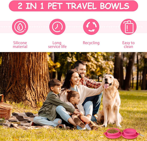 Collapsible Dog Water Bowl, 2 in 1 Foldable Pet Food and Water Bowl, Portable with Carabiner Clip for Traveling