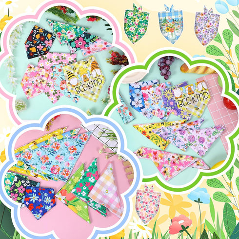30 Summer Pcs Spring Dog Bandanas Bulk Floral Pet Scarves Bibs Adjustable Puppy Bandanas Girl Washable Flower Puppy