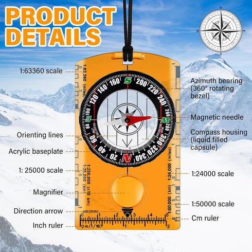 Geiserailie 20 Pcs Orienteering Compass, Navigation Backpacking Compass for Kids, Hiking, Survival, Orange