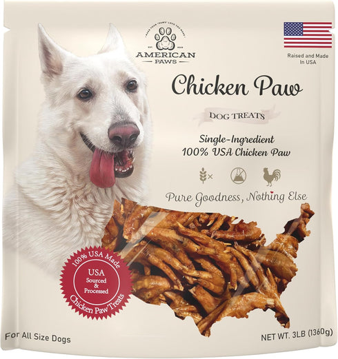 (3LB) American Paws Dehydrated Chicken Feet Dog Treats, Only One Ingredient, No Additives, Made and Sourced in USA