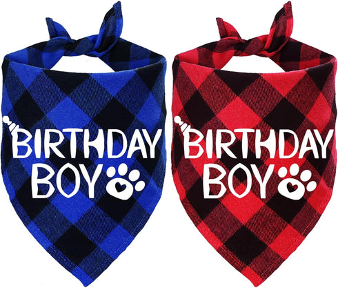 STMK 2 Pack Dog Birthday Bandana, Plaid Triangle Scarf for Dog and Puppy Birthday Celebrations