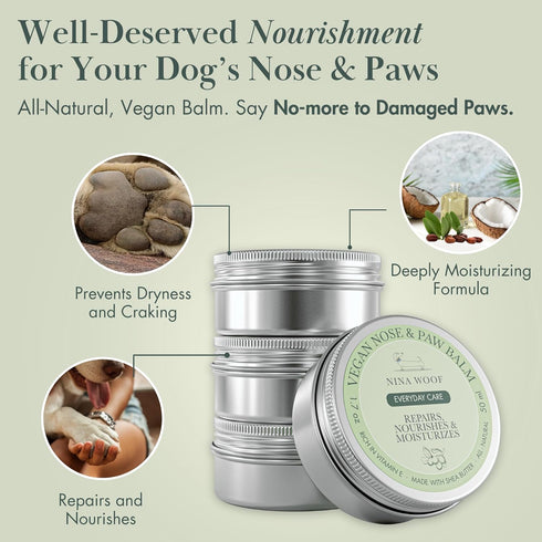 Vegan Paw Balm for Dogs, All-Natural Moisturizing Formula with Coconut Oil & Shea Butter