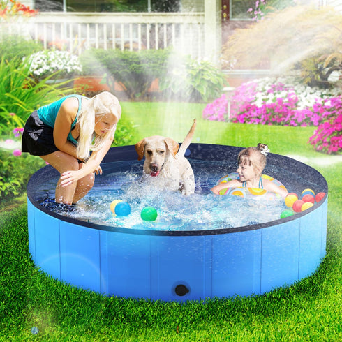 Niubya Foldable Dog Pool - Collapsible Hard Plastic Swimming Pool for Pets, Indoor and Outdoor, 32 x 8 Inches