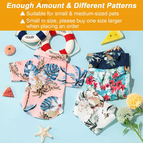Weewooday 4 Pieces Small Pet Summer T-Shirts, Hawaii Style Floral Pet Dog Shirt for Beach Seaside Puppy (Floral Style,