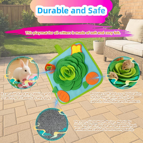 Chinchilla Rabbit Foraging Mat, Bunny Activity Toys Snuffle Mat for Small Animals Forage Mat for Rabbit Guinea Pig