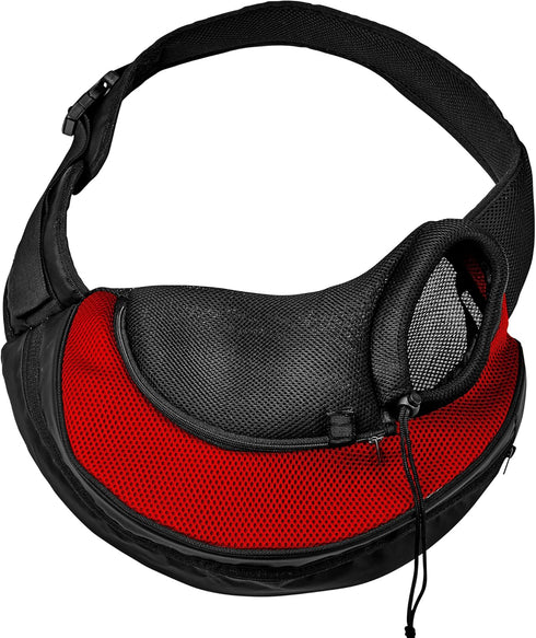 Expandable Pet Carrier Sling Bag, Small Dog and Cat Carrier Front Shoulder Backpack with Harness Strap (Red)