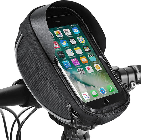 Waterproof Bicycle Storage Bags, Reflective Phone Mount Top Tube Bag, Compatible with iPhone 15, 14, 13, 12, Galaxy