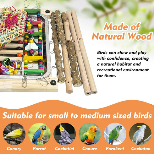 kathson Parrot Play Stand Parakeet Playground Bird Jungle Gym Wood Conure Playstand Hanging Chewing Toys with Feeder