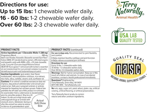 Terry Naturally Animal Health Joint & Hip Formula - 60 Chewable Wafers - Supports Joint Health, Flexibility, Comfort & Mobility - Canine Only
