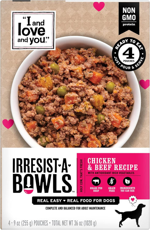 I AND LOVE AND YOU Irresist-a-Bowls Freeze Dried Dog Food - Chicken + Duck, 9oz Pouch, 4pk