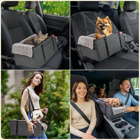 11lbs, BurgeonNest Center Console Small Dog Car Seat - Portable Pet Cat Puppy Booster Armrest Carseat Up