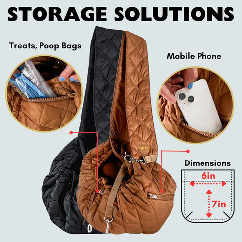 Cat Sling and Small Dog Carrier, Hands-Free Adjustable Puppy Carrier with Plush Soft Fabric and Safety Belt (Camel