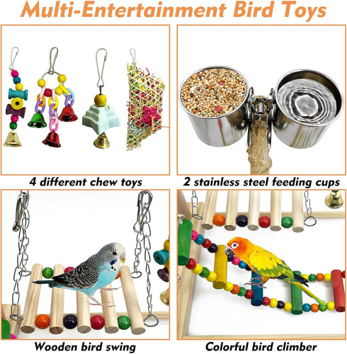 kathson Parrot Play Stand Parakeet Playground Bird Jungle Gym Wood Conure Playstand Hanging Chewing Toys with Feeder