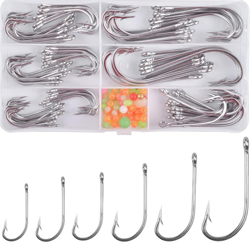 Saltwater J Hooks, 130pcs Stainless Steel O'Shaughnessy Long Shank Forged Trolling Hooks