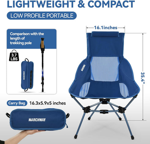 Backpacking MARCHWAY Lightweight Folding High Back Camping Chair with Head Support, Stable Portable Compact for Outdoor