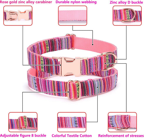 Colored Stripe Dog Collar, Soft Adjustable Collars with Metal Buckle for Small Medium Large Dogs, Perfect Pet Gift (M,