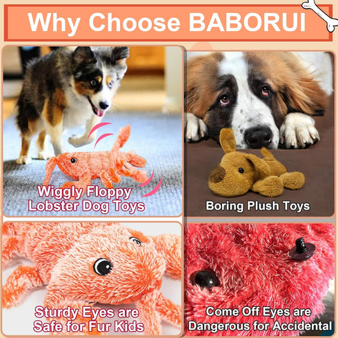 BABORUI Dog Toys, Interactive Wiggly Lobster Toy for Boredom, Rechargeable Chew Toys for All Dogs