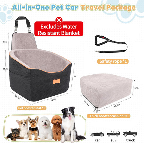 35lbs COCASES Dog Car Seats for Small Medium Dogs, Dog Booster Car Seat, Detachable and Washable Carseat Pet Bed