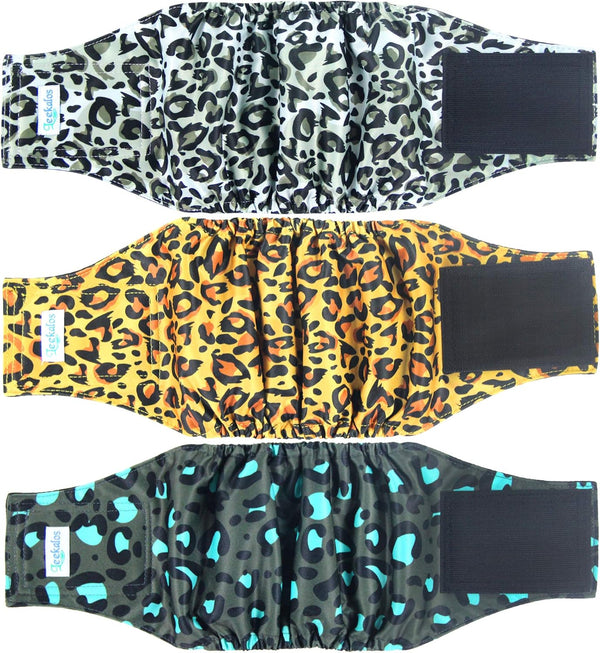 Leekalos Male Dog Diapers (3 Pack), High Absorbing Washable Reusable Belly Bands for Male Dogs (Small, Leopard)