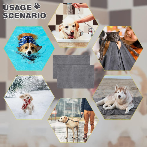 Chumia 4 Pack Dog Towels for Drying, Large Microfiber Grooming Towels with Embroidered Paw for Bathing (Gray, 16 x 32