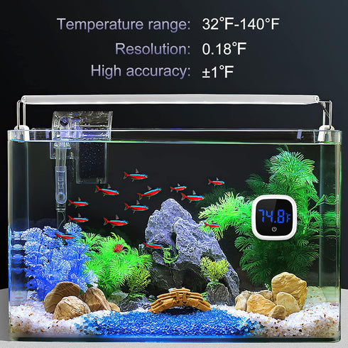 32-140F, Aquarium Thermometer, Digital LED Fish Tank Thermometer with Touch Buttons, High Accuracy Stick-on