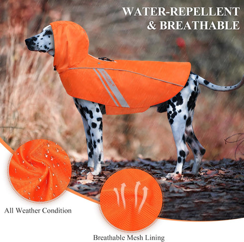 VIVAGLORY Dog Raincoat for Medium Dogs, Easy on & Off Pet Rain Clothes, Reflective Lightweight Breathable Dogs Safety Vest Jackets for Adventures, Walking, Hunting, Orange