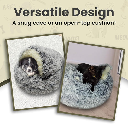 Cat & Dog Cave Bed, Plush Round Beds for Small Breeds & Indoor Cats, Cozy Donut Design, Machine-Washable (20×20 inch,